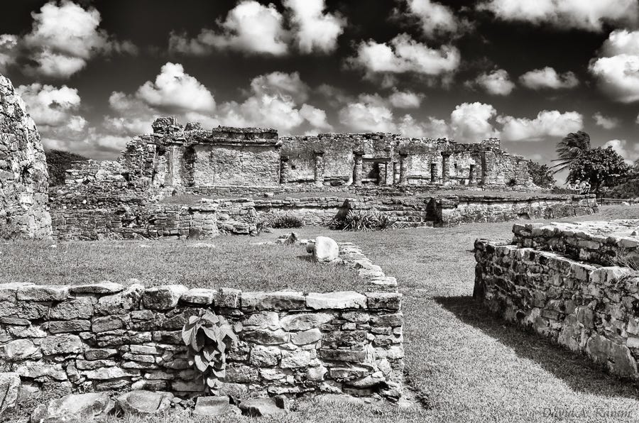 Tulum Ruins - Black & White - Mexico