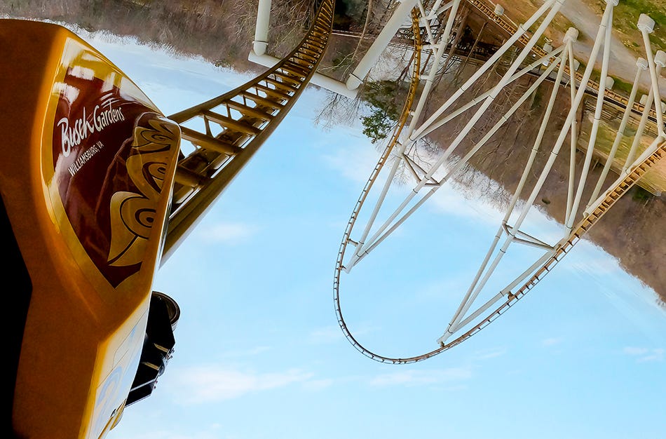 Pantheon at Busch Gardens upside-down view of top hat tower
