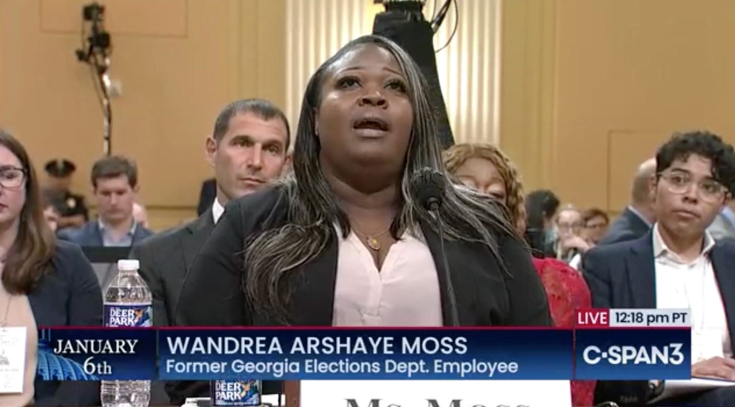 Wandrea Arshaye Moss testifying before the Jan. 6 Committee on Tuesday, as shown on C-SPAN3.