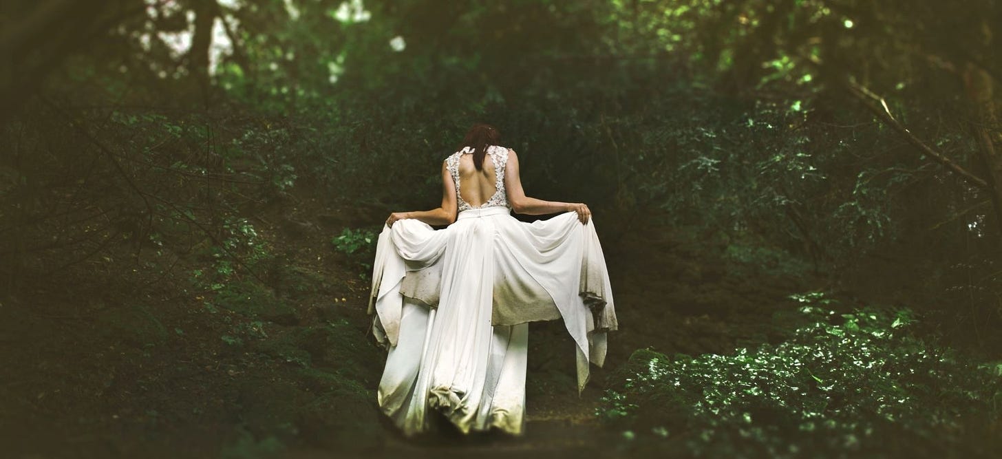 Forest bride in flowing dress
