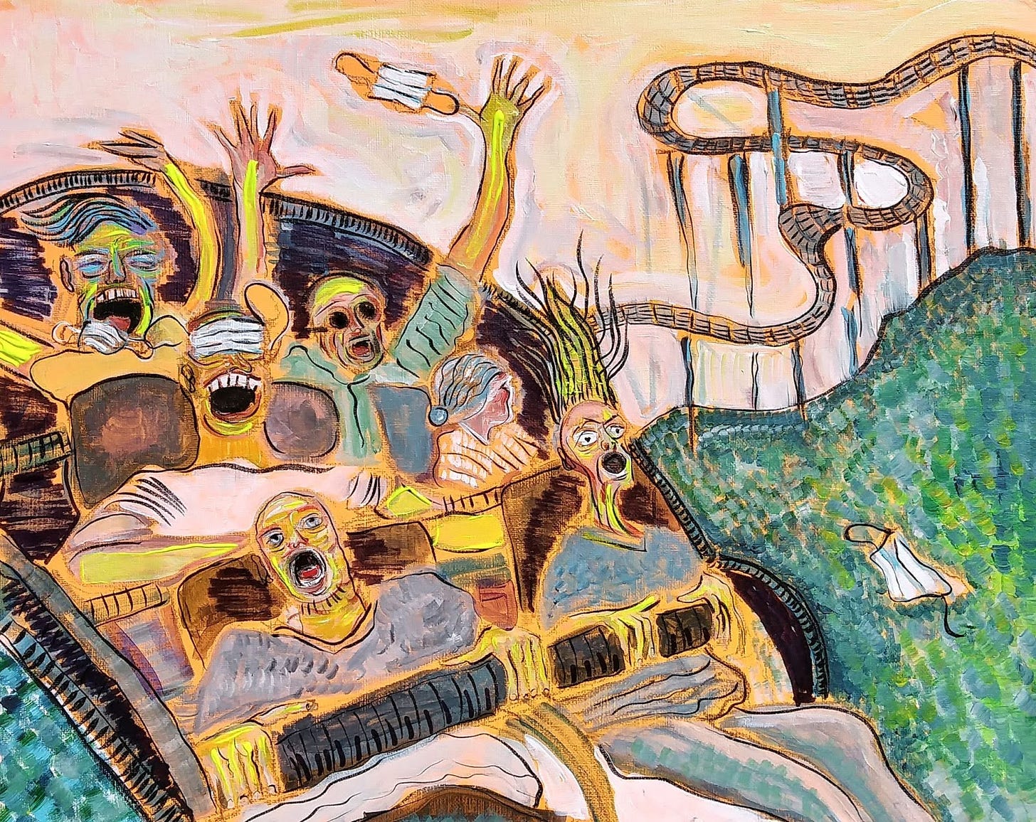 Dustin Elliott, “Amusements” (2021) Oil on canvas. For more information, https://www.instagram.com/stillstabbin/