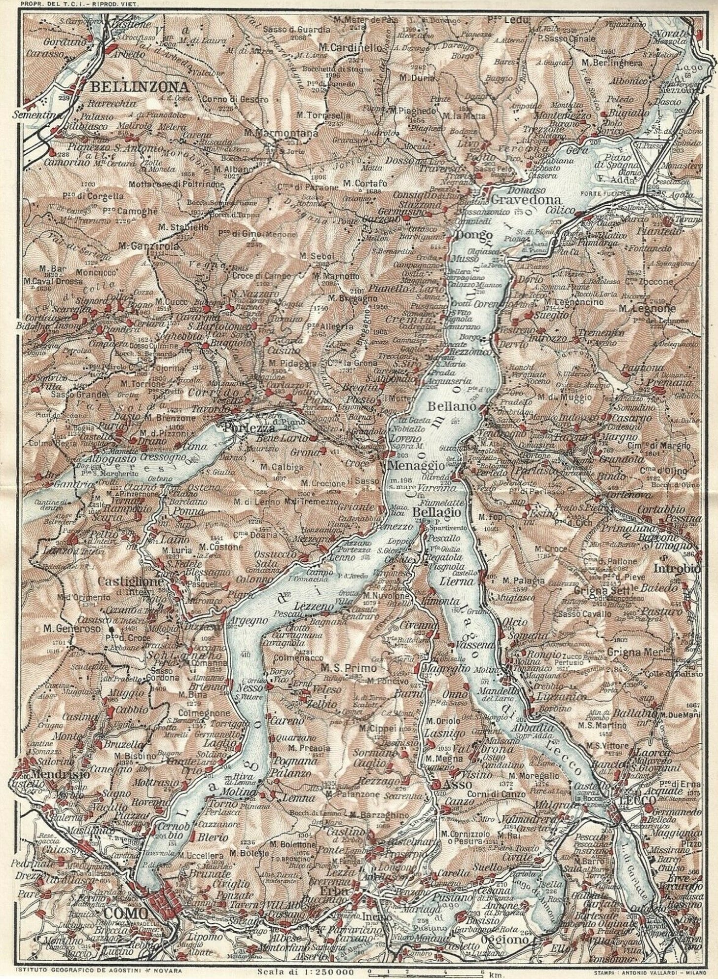 Map of the Lake of Como, 1914, Touring Club Italiano, 21 x 15,5 cm.