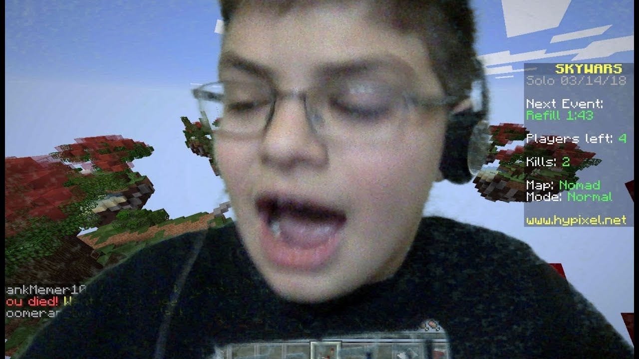 nerdy kid rages at minecraft skywars - YouTube