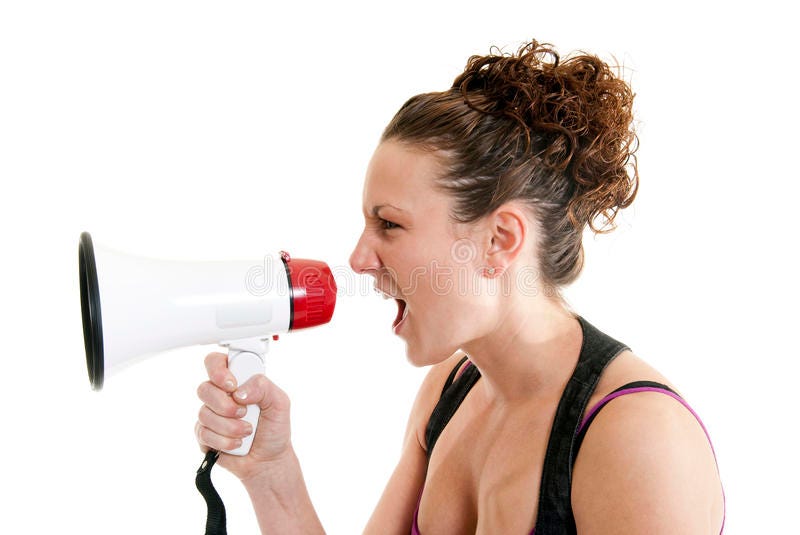 Woman Yelling into a Bullhorn Stock Image - Image of lady, caucasian:  12474871
