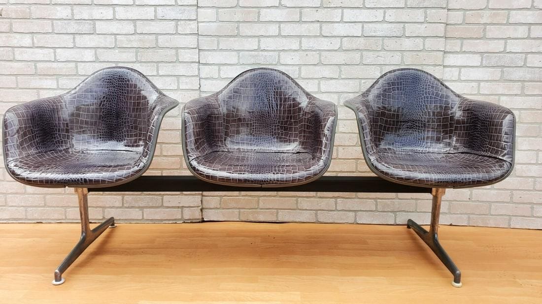 Mid Century Modern Tandem Three Seat Shell Chairs by Charles & Ray Eames for Herman Miller Newly