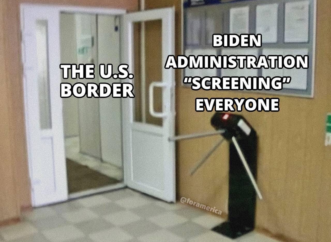 May be an image of text that says 'THE U.S. BORDER BIDEN ADMINISTRATION "SCREENING" EVERYONE aforamerica'