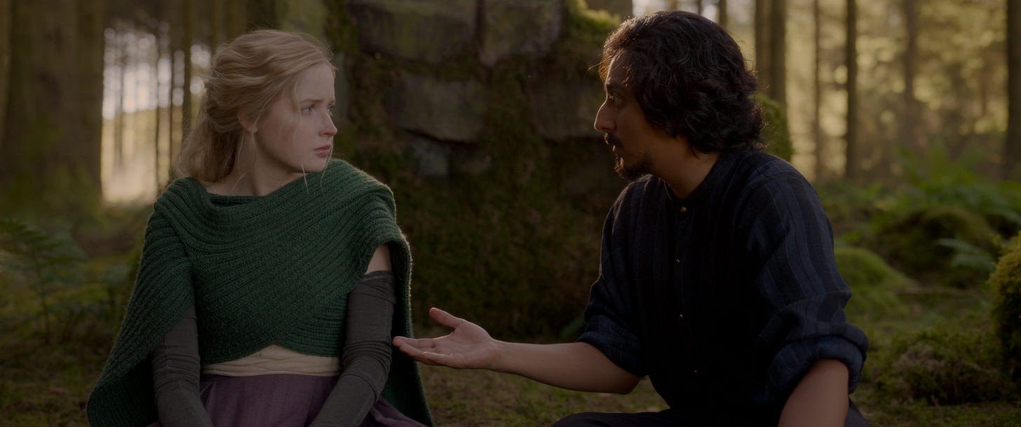 Ellie Bamber as Dove (left) and Tony Revolori as Graydon (right) in WILLOW.