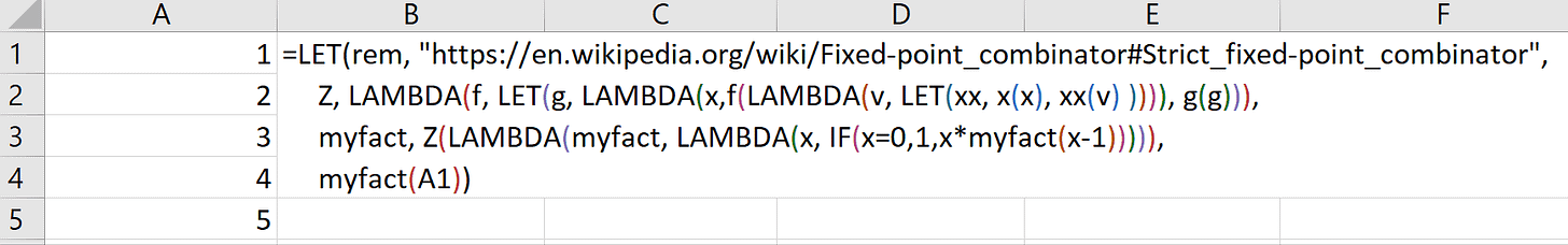 Horrific example of Lambda functions in Excel