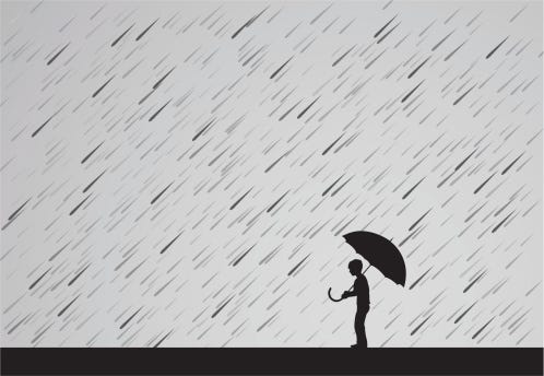 A Silhouette Of A Man Holding An Umbrella In The Rain Stock Illustration -  Download Image Now - iStock
