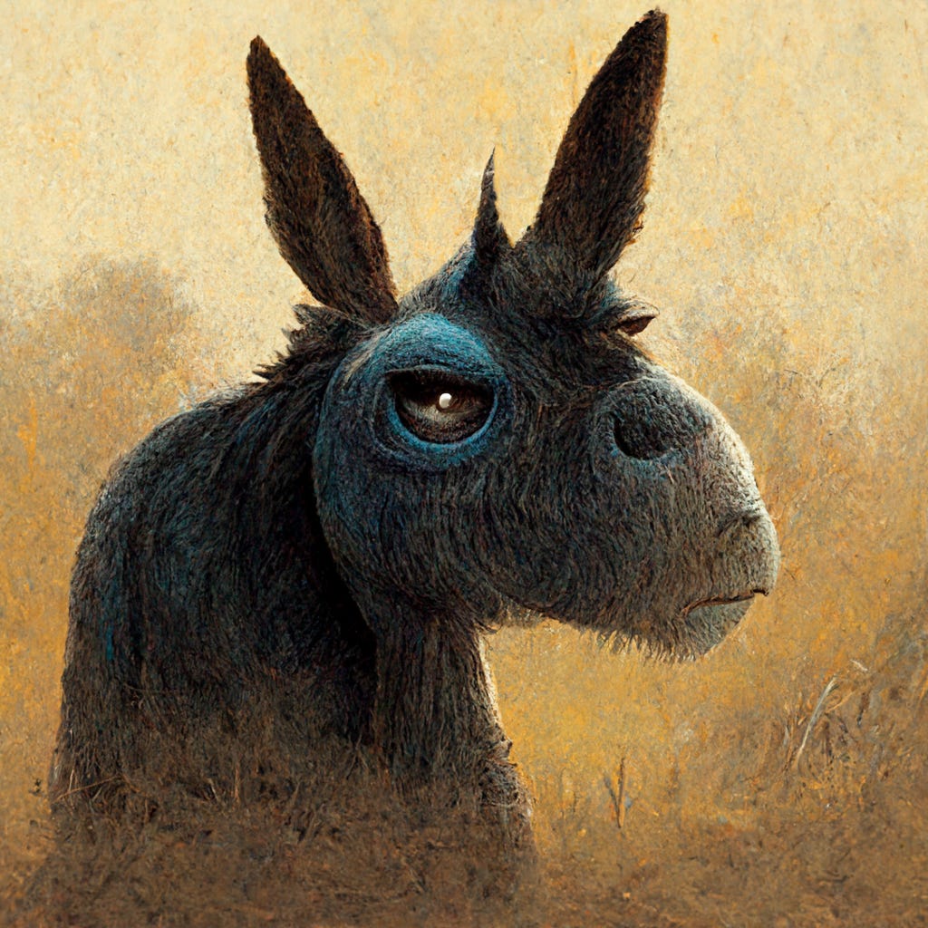 An AI generated image of a donkey.