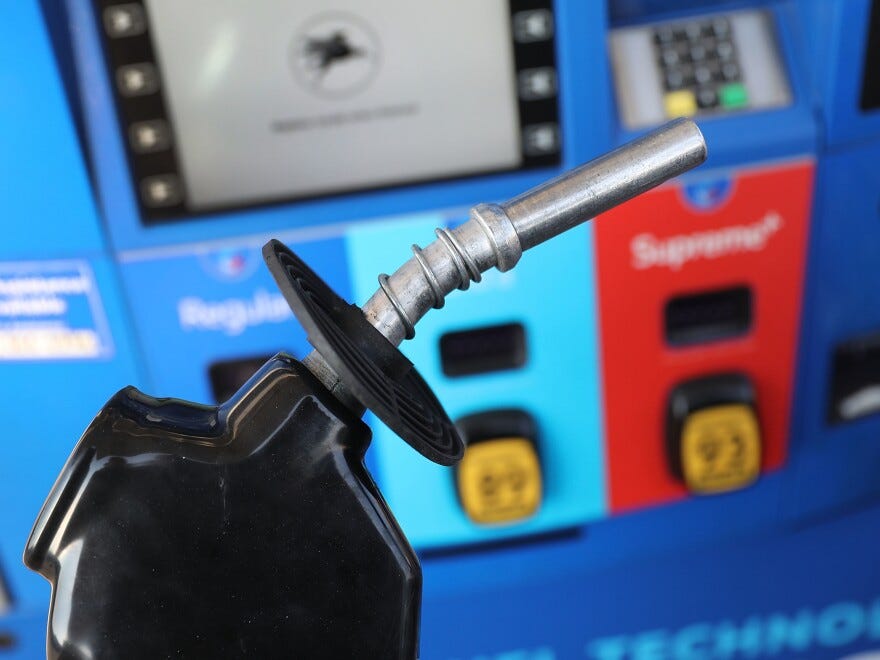 A gas pump nozzle gas station