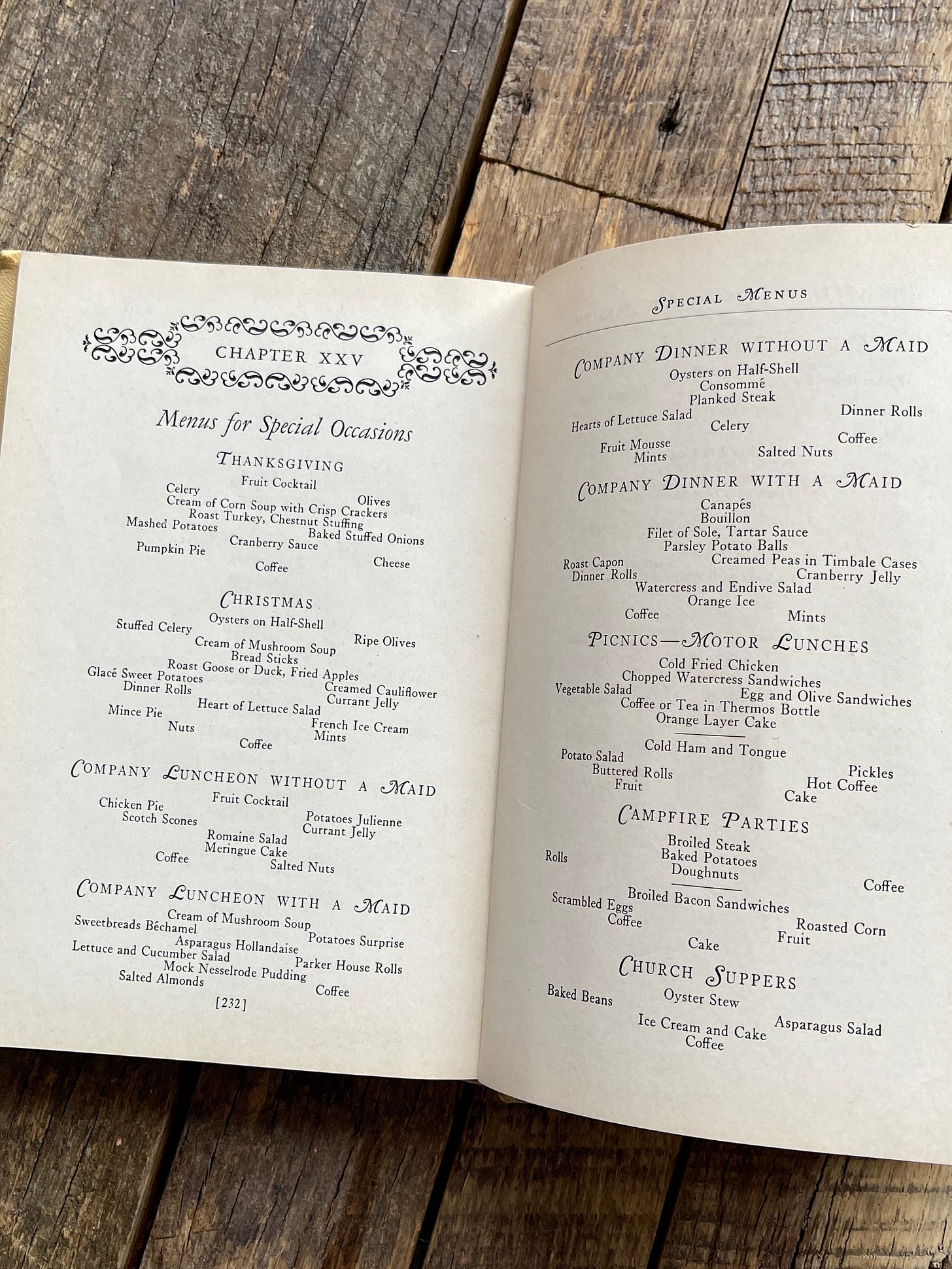 The Art of Cooking and Serving by Sarah Field Splint menus for special occasions pages