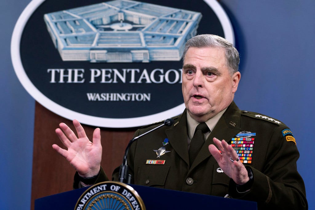 Joint Chiefs Chairman Gen. Mark Milley speaks at a press briefing at the Pentagon, Wednesday, July 21, 2021