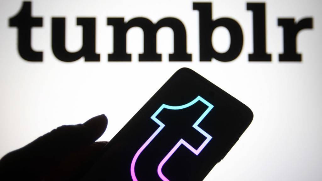 Photo illustration of the Tumblr logo, a microblogging and social networking website, seen on a smartphone