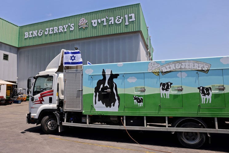 A Ben & Jerry's truck outside a warehouse in Israel.