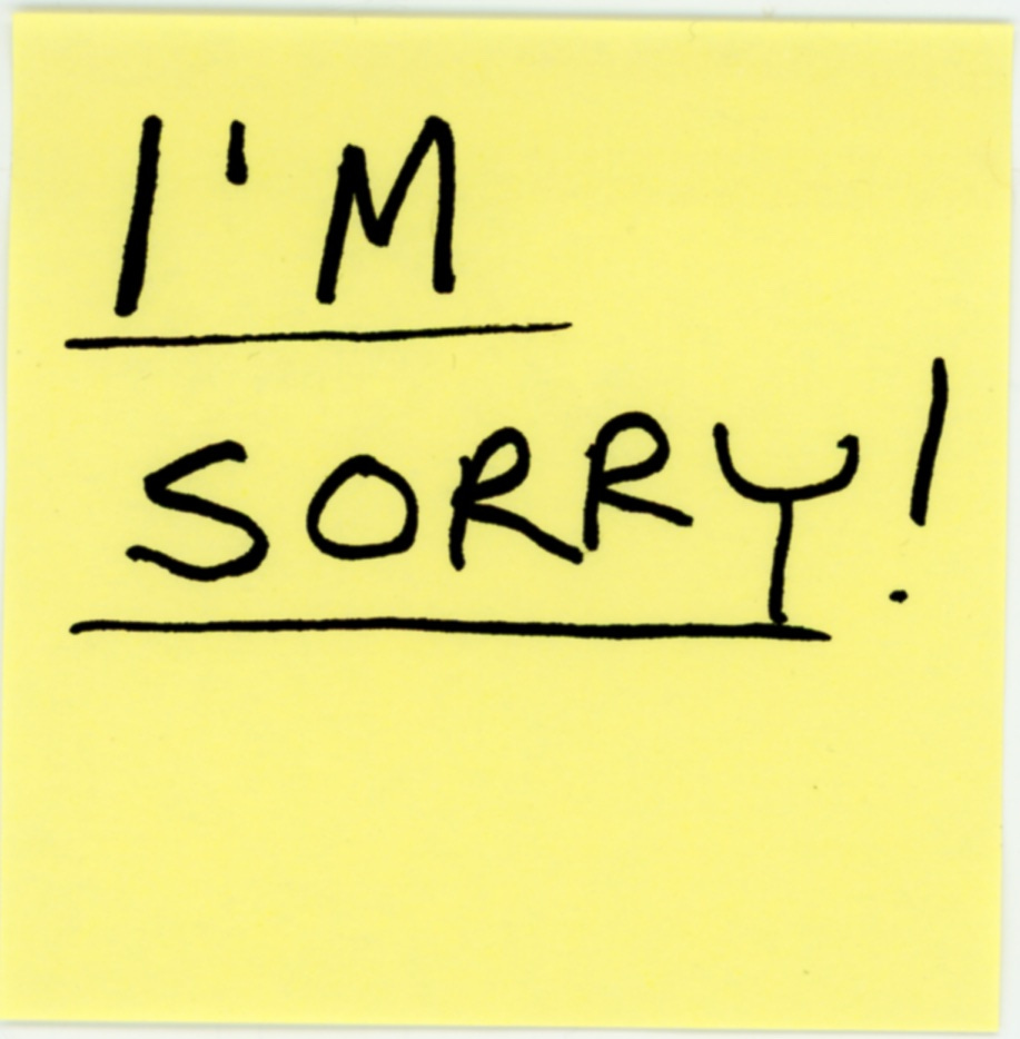 yellow sticky note text: I'm sorry!
