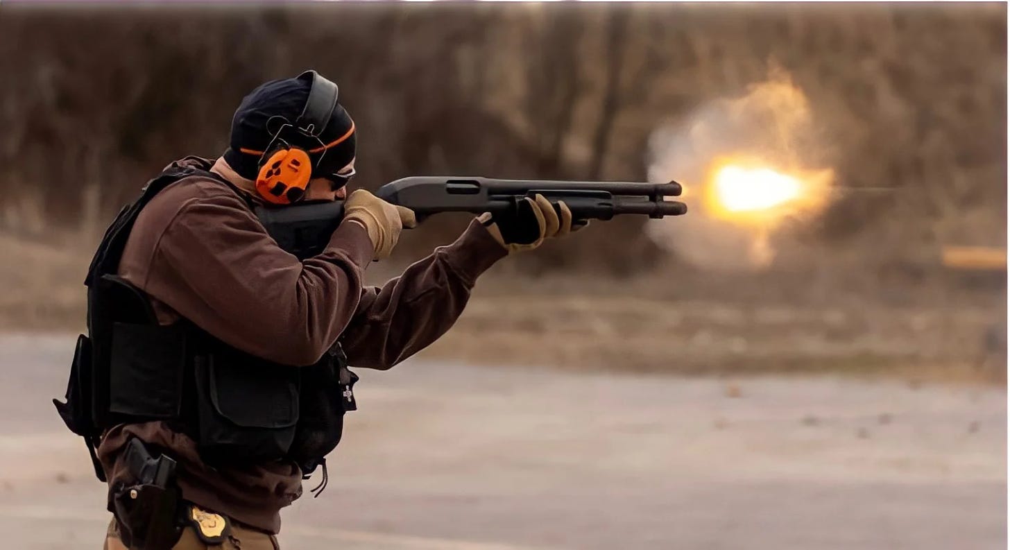 KANTOR CABANG DENVER : Seorang agen khusus melakukan latihan pelatihan senjata api dengan senapan di lapangan tembak luar ruangan.
