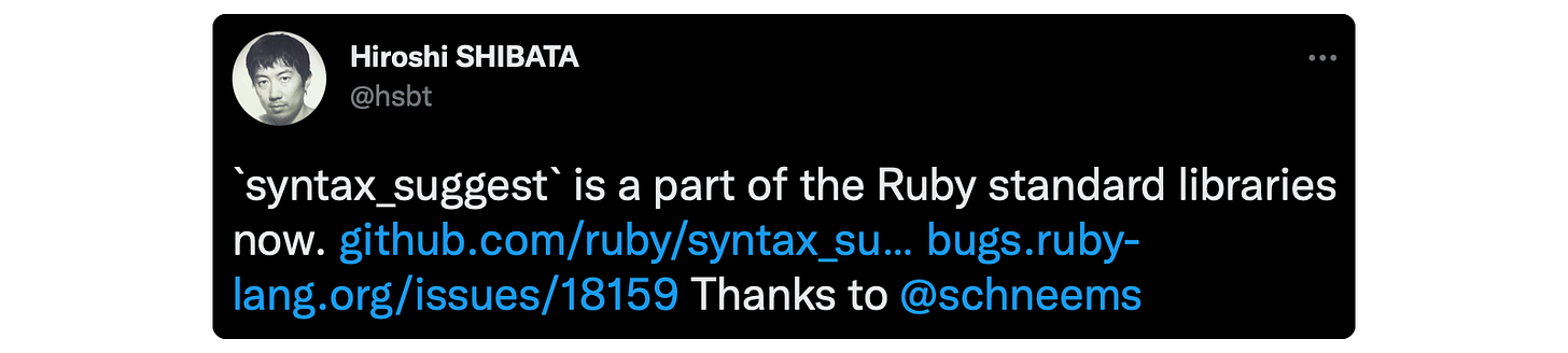 `syntax_suggest` is a part of the Ruby standard libraries now. 