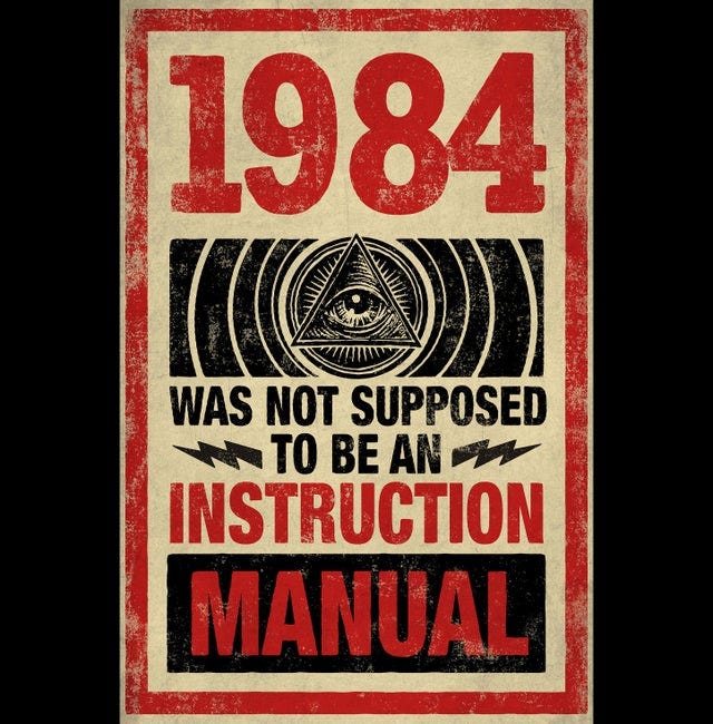 May be an image of text that says '1984 [(0))) WAS NOT SUPPOSED M TO BE AN B INSTRUCTION MANUAL'
