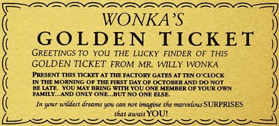 WILLY WONKA GOLDEN TICKET GOLD SIGN WALL ART charlie chocolate factory |  eBay