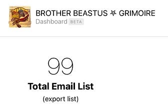A screenshot showing 99 subscribers to BROTHER BEASTUS 𖤐 GRIMOIRE