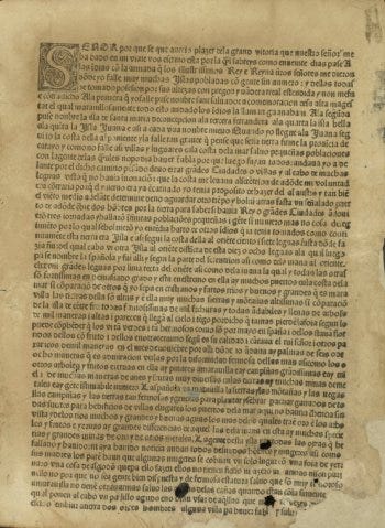First page of the folio edition of a published letter from Christopher Columbus to Luis de Santangel dated February 15, 1493