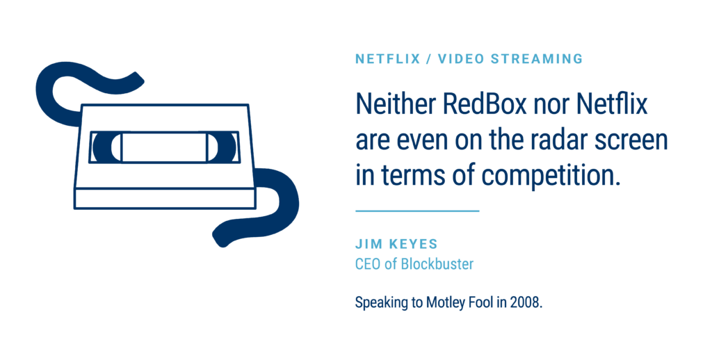 Alex Osterwalder🇨🇭 på Twitter: &quot;&quot;Neither Redbox nor Netflix are even on  the radar screen in terms of competition.” — CEO Blockbuster, 2008 (via  @CBinsights) https://t.co/5tJD9B6WEa&quot; / Twitter