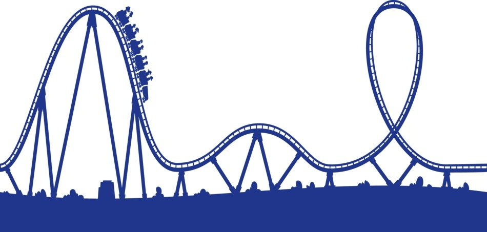 roller coaster ride a blue silhouette drawing