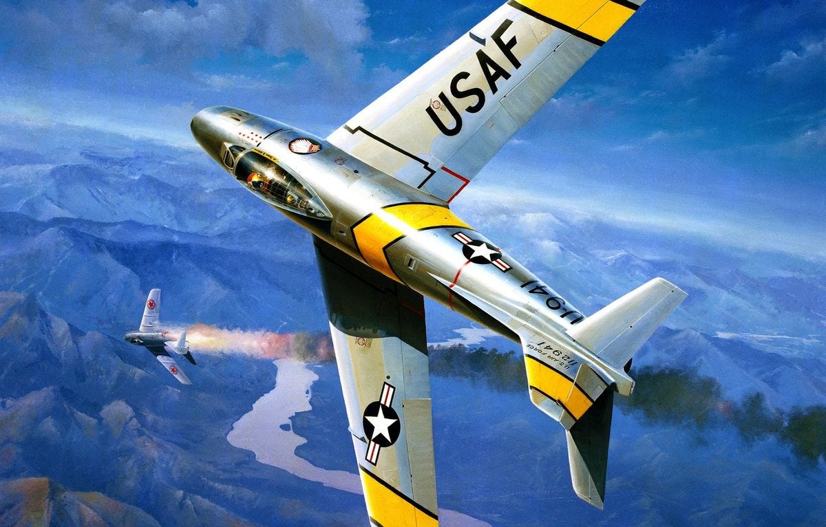 Wallpaper F-86 Sabre, aviation, painting, korean war, airplane, art, jet, MIG-15, war images for ...