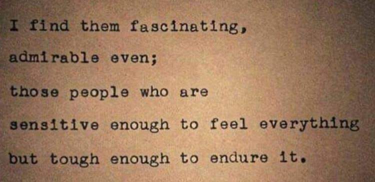 I find them fascinating, admirable even; those people who are sensitive enough to feel everything but tough enough to endure it