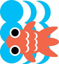 赤い金魚が水の中を泳いでいる大和郡山市のマスコットキャラクターのイラスト