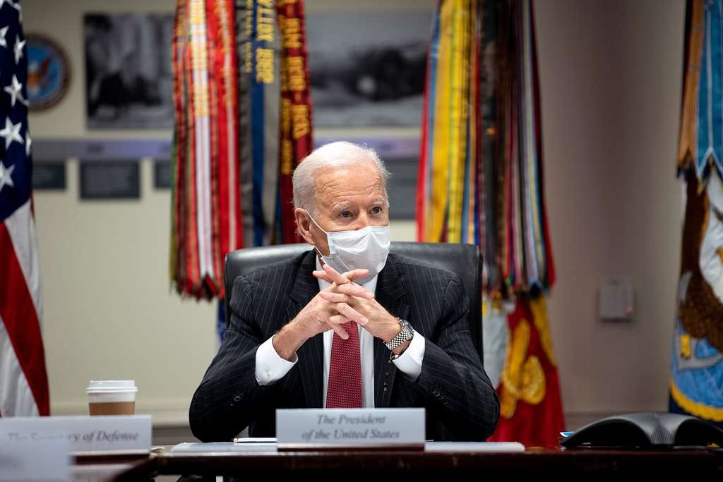 President Joe Biden delivers remarks in a meeting with