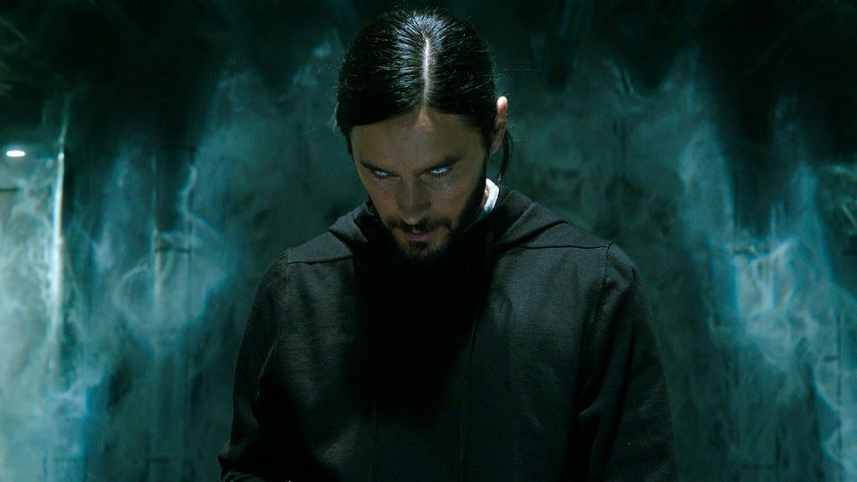 Jared Leto looking possessed in "Morbius"