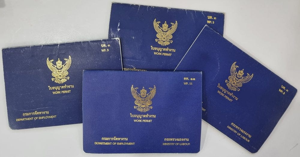 Four Blue Thai Work Permits