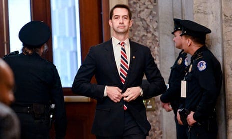 Tom Cotton arrives for the continuation of the Senate impeachment trial of Donald Trump at the US Capitol on 23 January 2020.