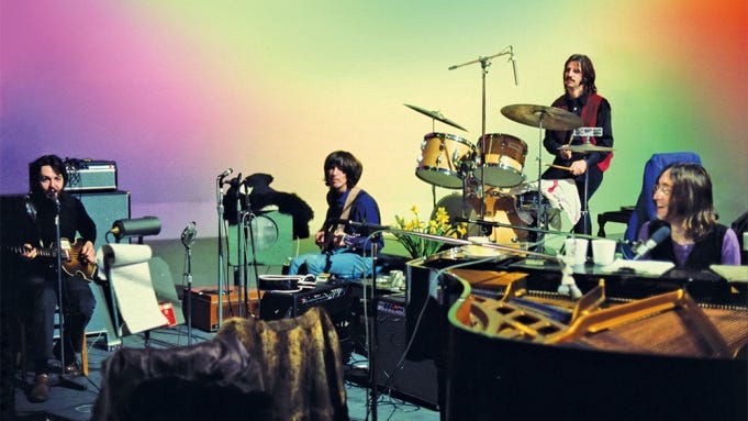 Still image of The Beatles in studio from Get Back
