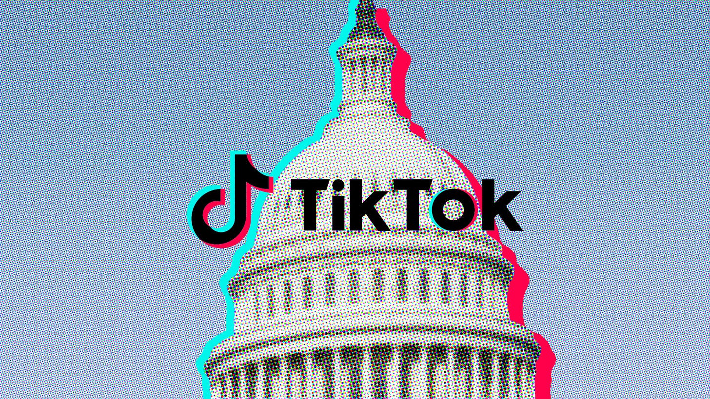 A pixelated image of the US Capitol dome with the TikTok logo imposed on it
