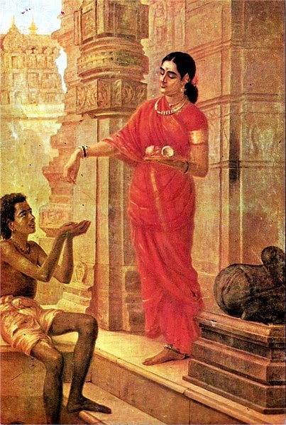 File:Ravi Varma-Lady Giving Alms at the Temple.jpg
