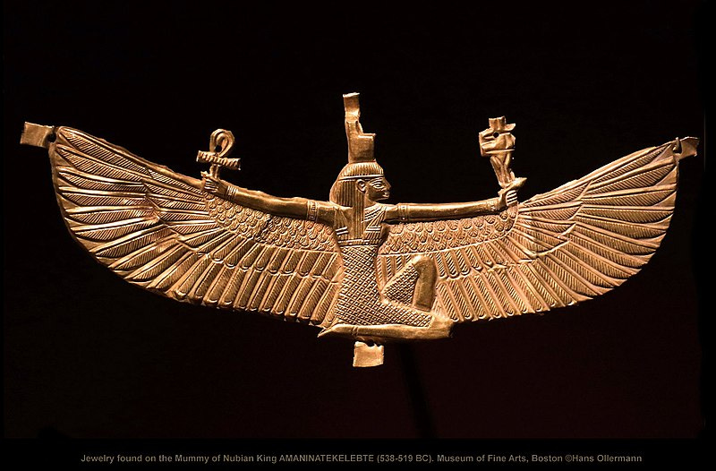 File:Jewelry found on the Mummy of Nubian King AMANINATAKILEBTE (538-519 BC). Museum of Fine Arts, Boston.jpg