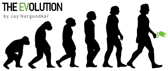 Banner image shows "evolution of man" from ape to modern human holding electric plug