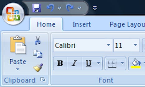 The QAT for Office 2007 shown as a closeup shot to highlight the save icon, undo, redo.