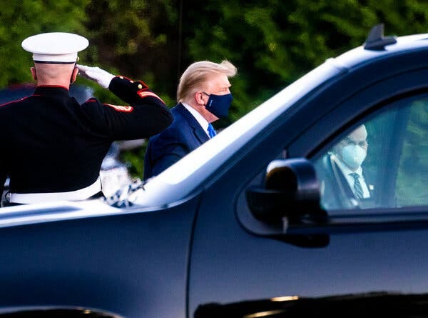 President Donald J. Trump arriving at Walter Reed National Military Medical Center in October after testing positive for the coronavirus.