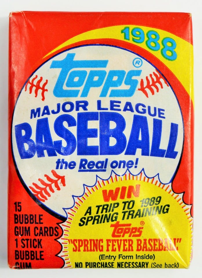 Vintage 1988 Topps Baseball Trading Cards MLB 88 Wax Pack ...