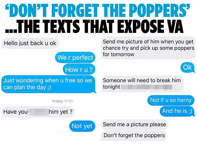 Mr Vaz's messages (in grey) were sent to one of the escorts (whose replies are in blue)