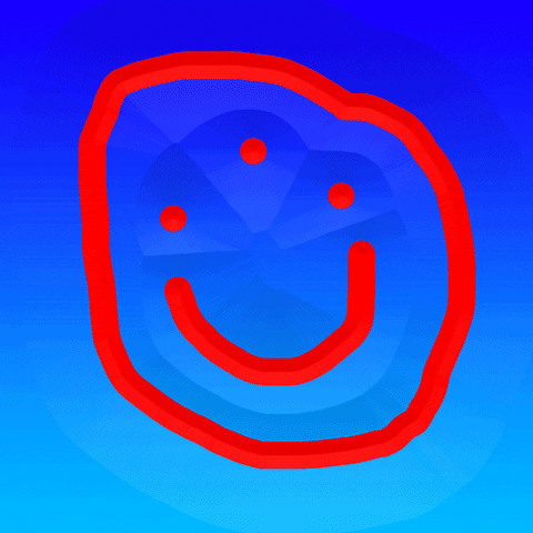 desenho animado  de um desenho tosco de um sorriso com 3 olhos de pontinho