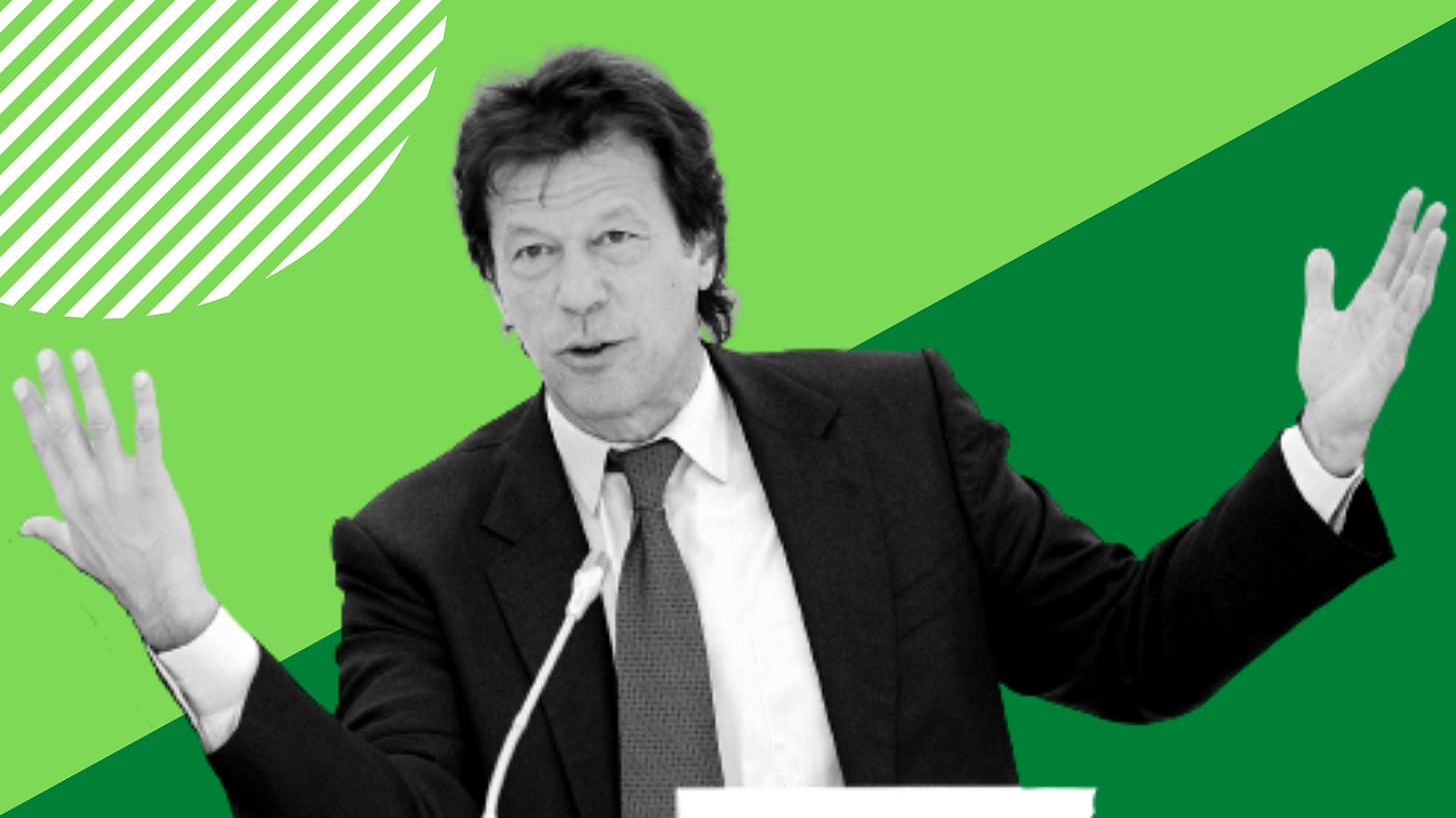 Pakistani Prime Minister Imran Khan (Original image: Stephan Röhl for Heinrich Böll Stiftung, CC BY-SA 2.0, via Wikimedia Commons; image modified for collage)