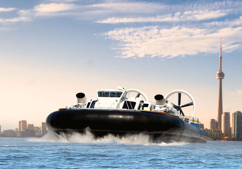 A render of a hovercraft on lake Ontario