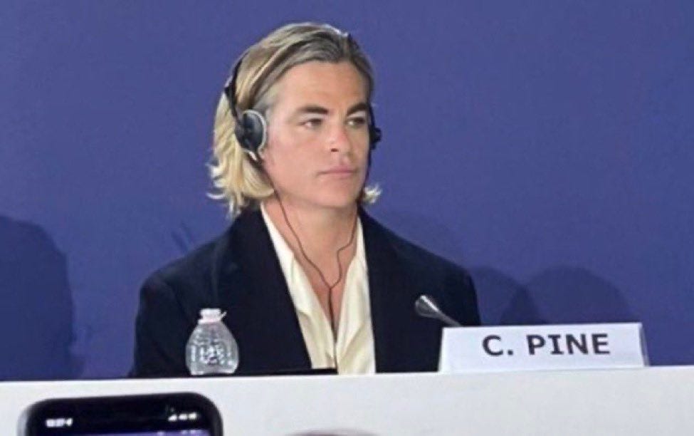 Chris Pine's staring into oblivion during DWD.