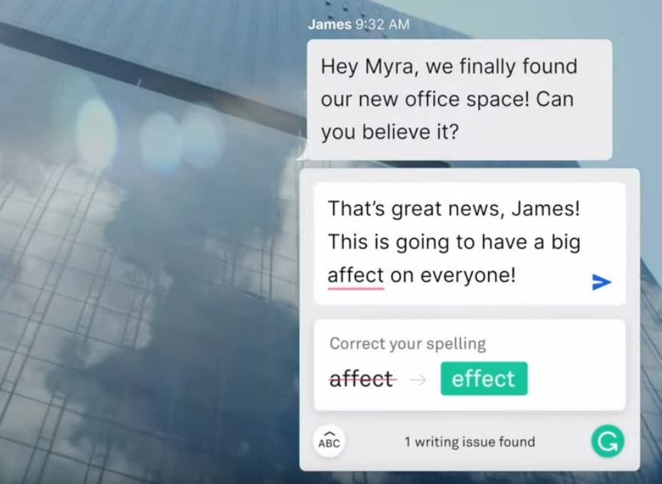 James and Myra are discussing their new office space, and Myra confuses ‘Affect’ with ‘Effect’. Oh, the hilarity.