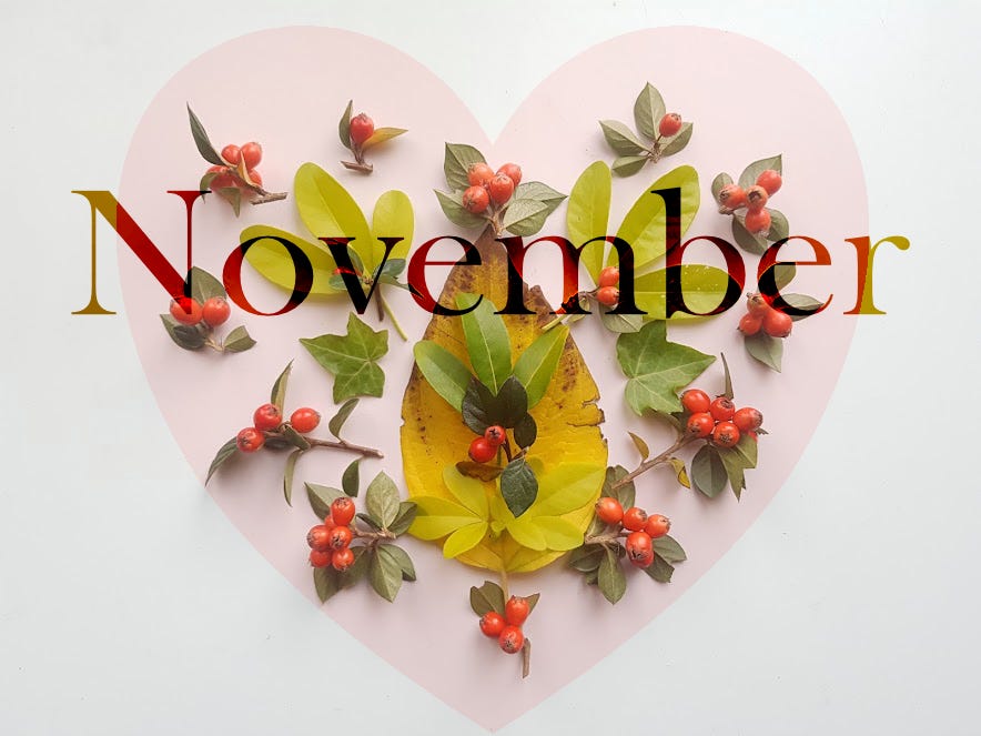 November leaves and heart graphic